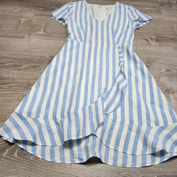J. CREW Blue White Striped Faux Wrap Dress 0 - Picture 2 of 16